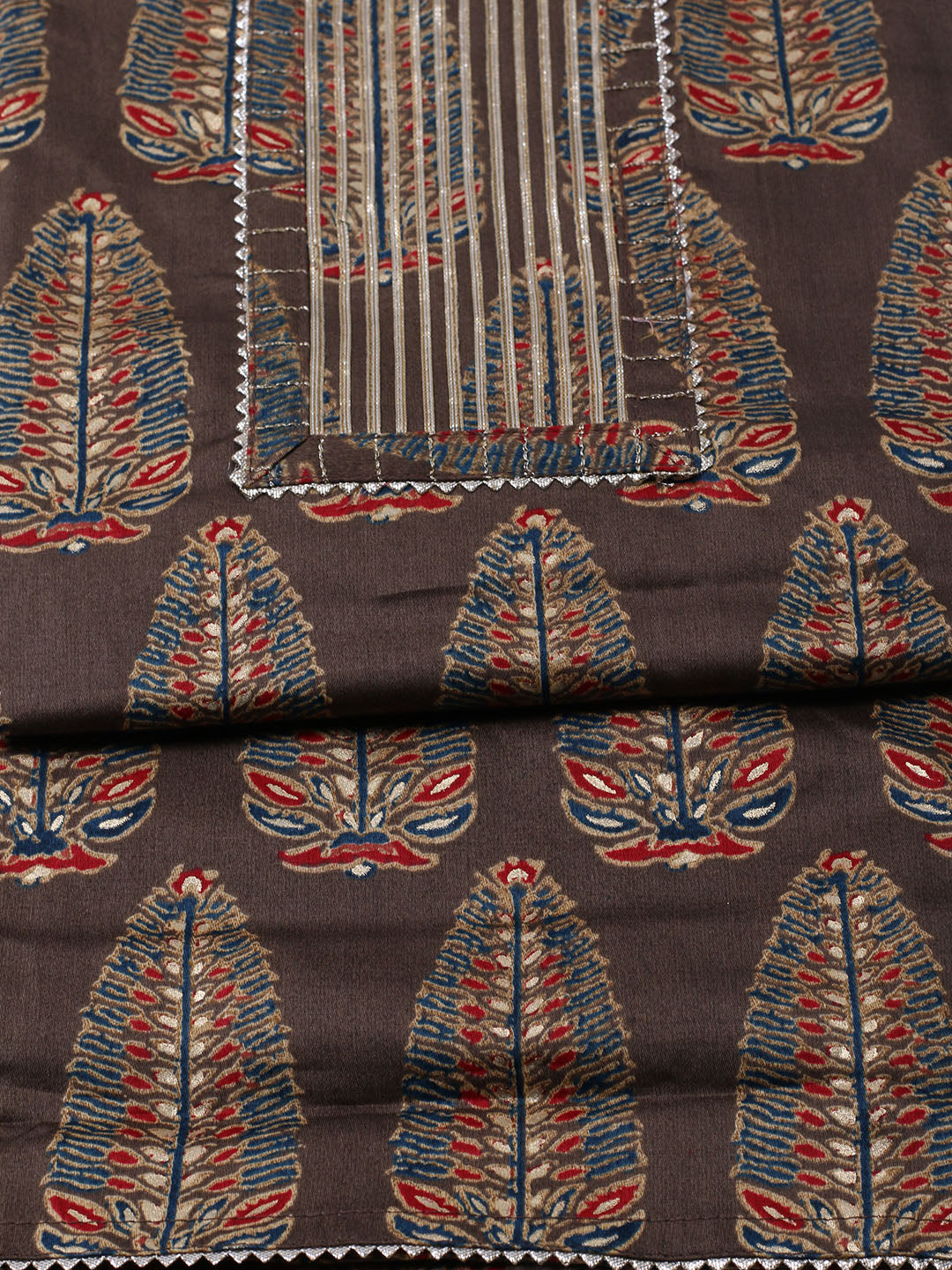 Neck Patti Cotton Blend Unstitched Suit With Dupatta