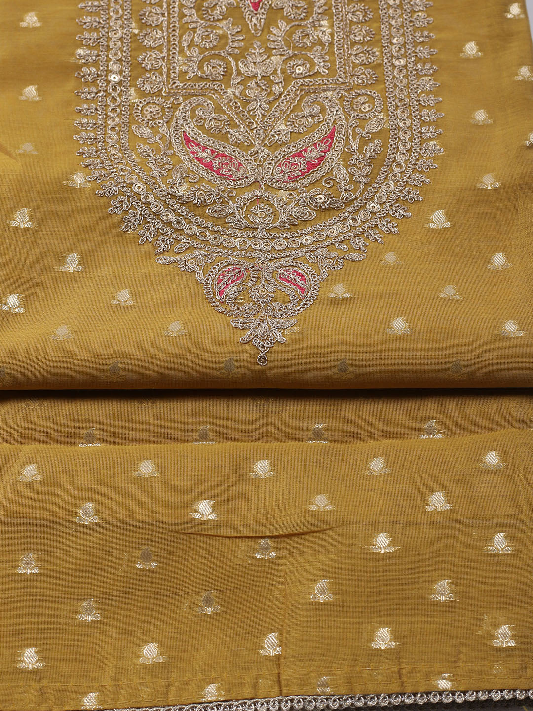 Neck Embroidered Chanderi Unstitched Suit With Dupatta