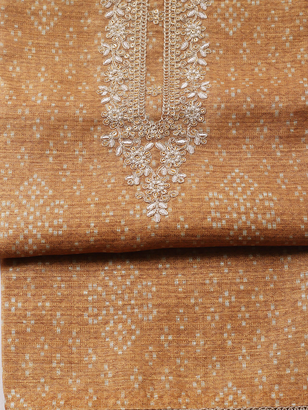 Embroidered Chanderi Unstitched Suit With Pant &amp; Dupatta