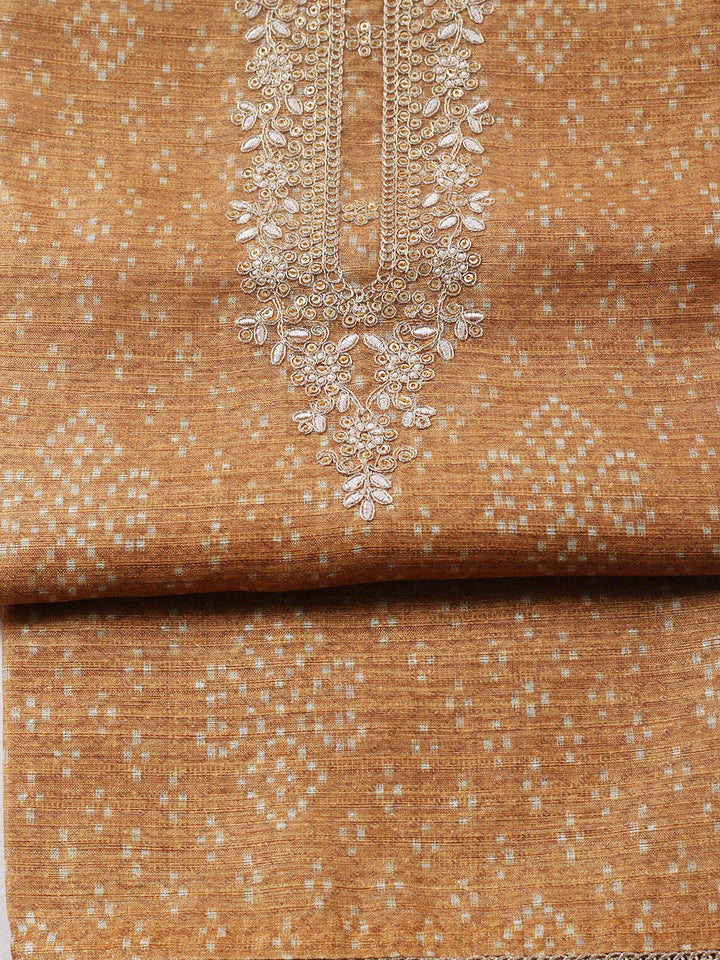 Embroidered Chanderi Unstitched Suit With Pant &amp; Dupatta