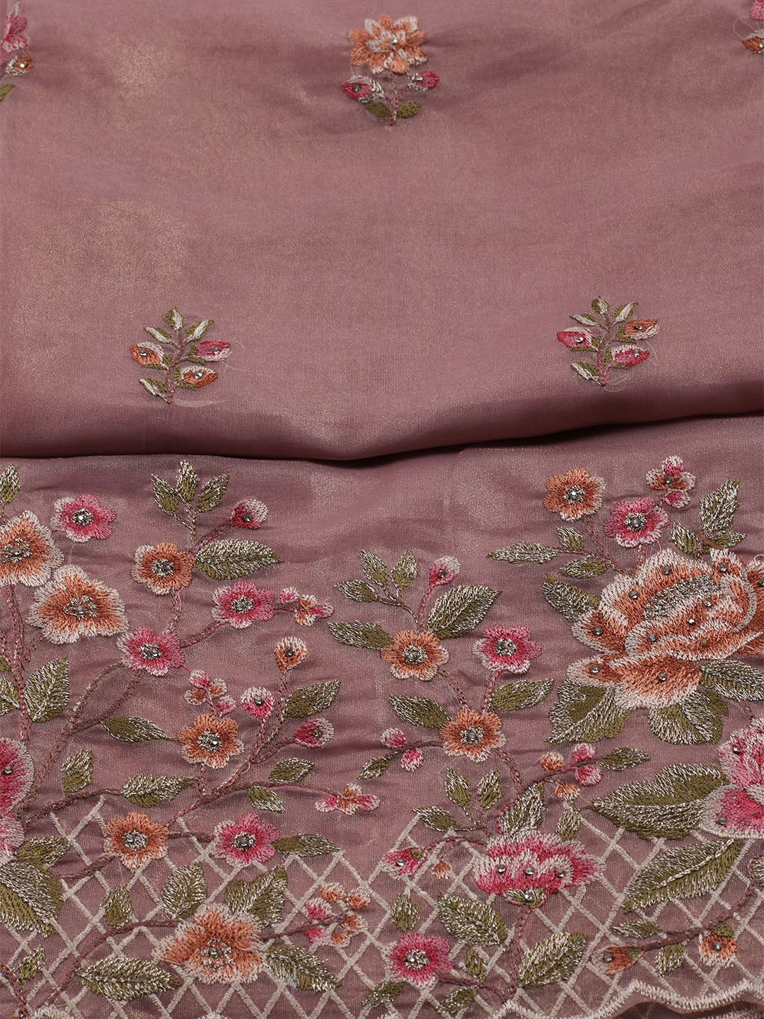 Embroidered Organza Unstitched Suit With Dupatta