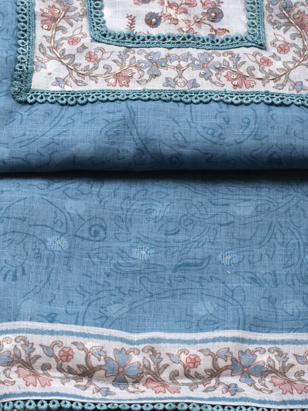 Embroidered Cotton Blend Unstitched Suit With Pant &amp; Dupatta
