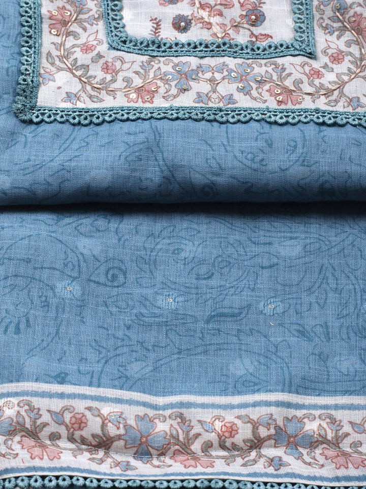 Embroidered Cotton Blend Unstitched Suit With Pant &amp; Dupatta