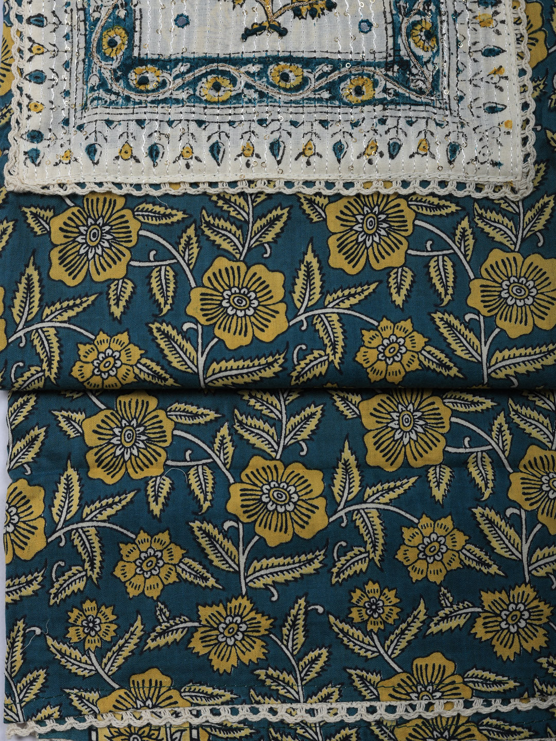 Embroidered Cotton Blend Unstitched Suit With Pant &amp; Dupatta