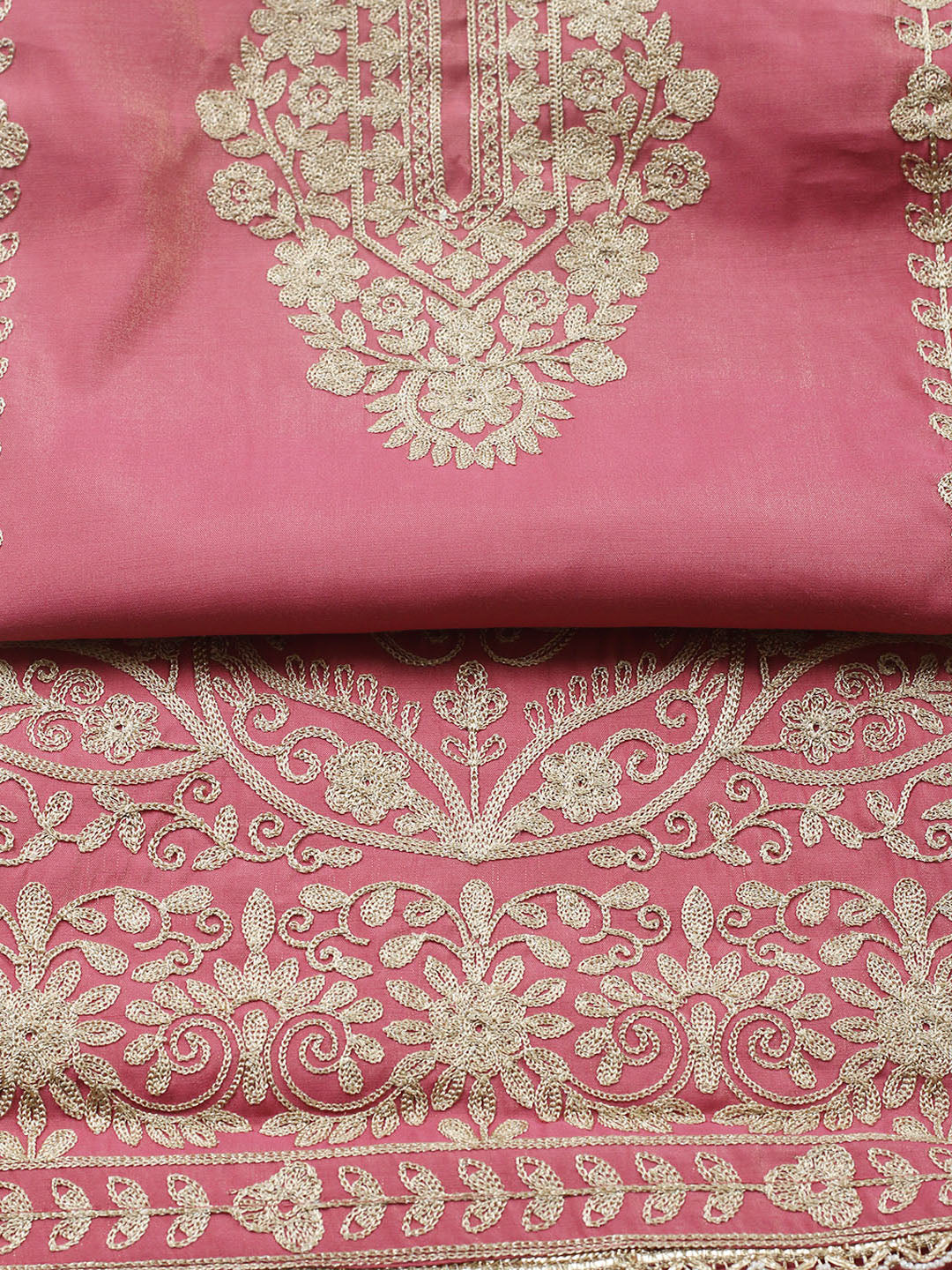 Embroidered Chanderi Unstitched Suit With Pant &amp; Dupatta