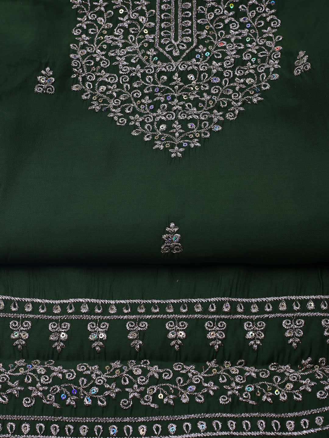 Neck Embroidered Chanderi Unstitched Suit With Dupatta