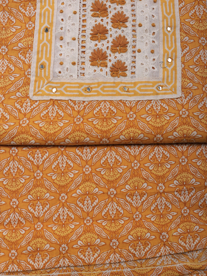Embroidered Cotton Blend Unstitched Suit With Pant &amp; Dupatta