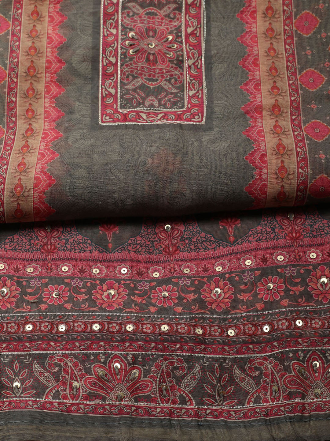 Printed Booti Chanderi Unstitched Suit With Dupatta