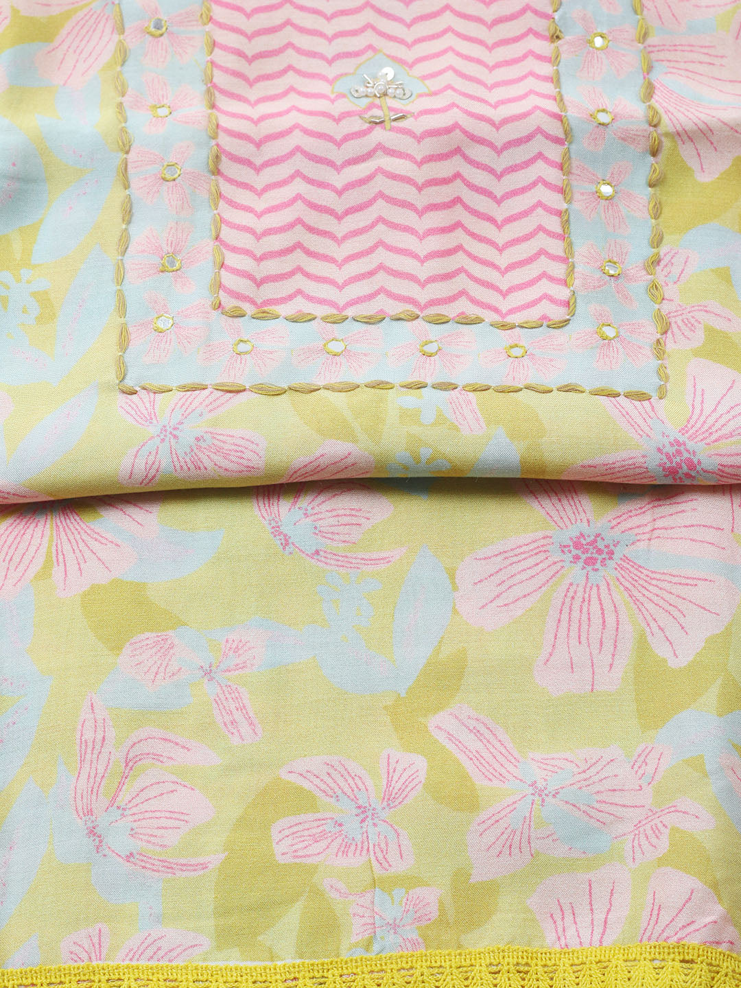 Printed Muslin Unstitched Suit With Pant &amp; Dupatta