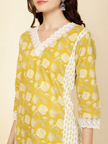 Floral Printed Cotton Straight Kurta With Pants