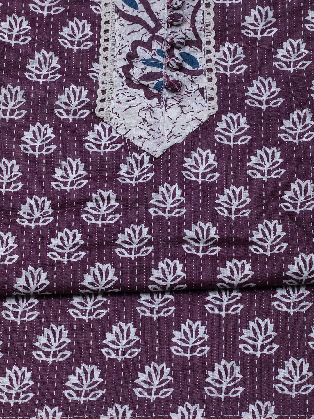 Printed Cotton Blend Unstitched Suit With Dupatta