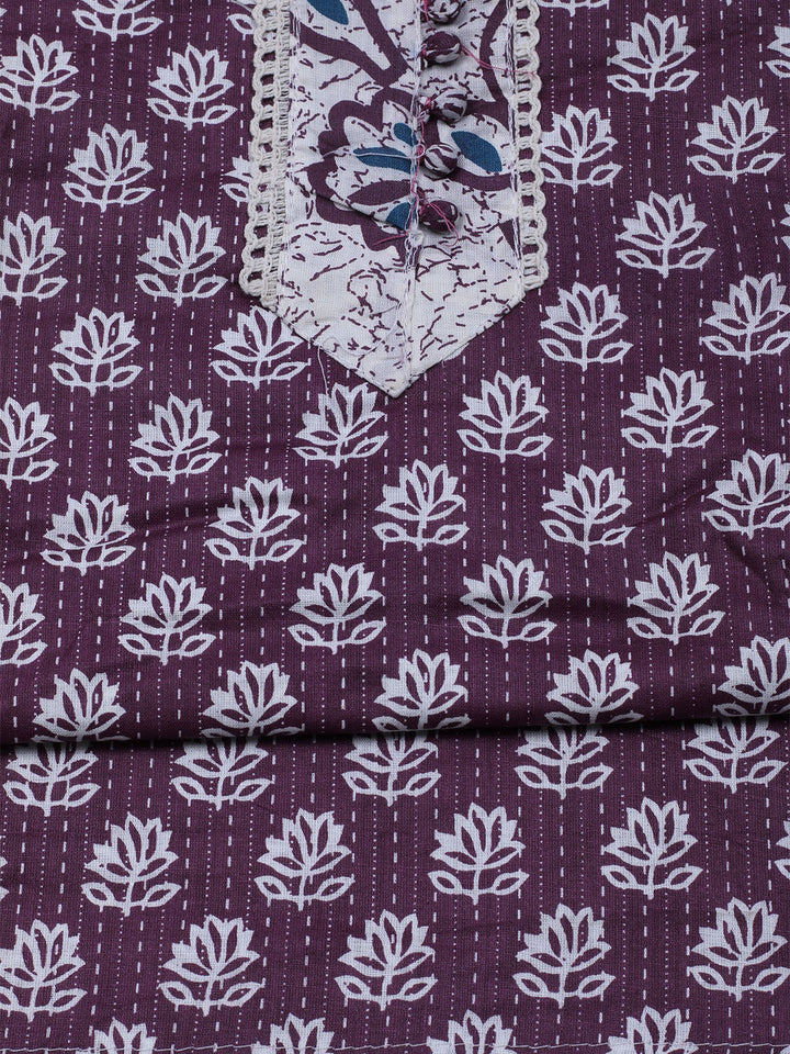 Printed Cotton Blend Unstitched Suit With Dupatta