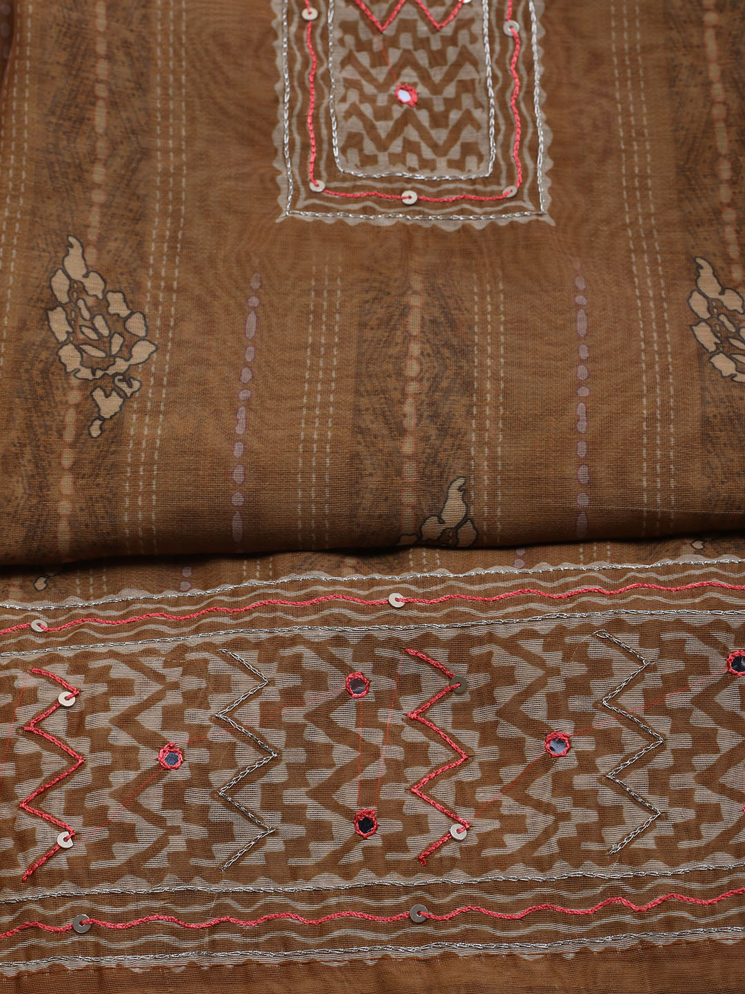 Printed Chanderi Unstitched Suit With Dupatta