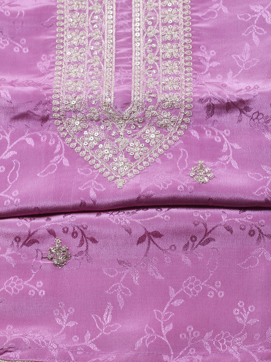 Embroidered Chanderi Unstitched Suit With Pant &amp; Dupatta