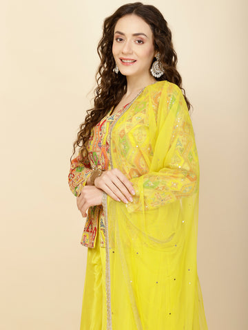 Zari Jaal Embroidery Crepe Set With Short Jacket, Sharara & Dupatta