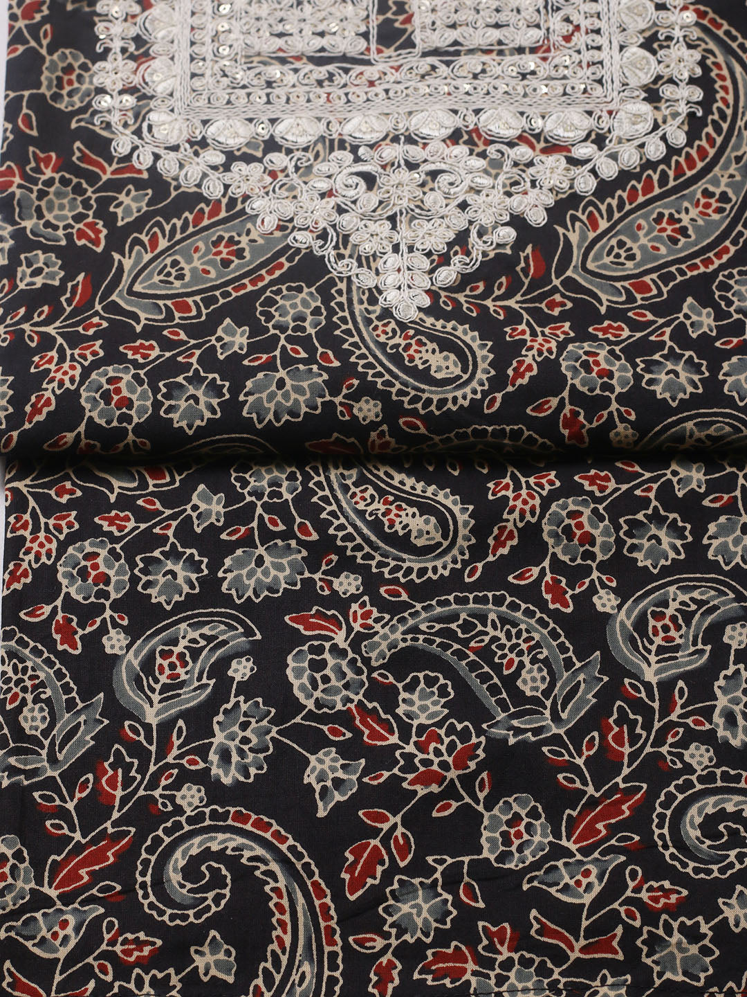 Printed Cotton Blend Unstitched Suit With Pant &amp; Dupatta