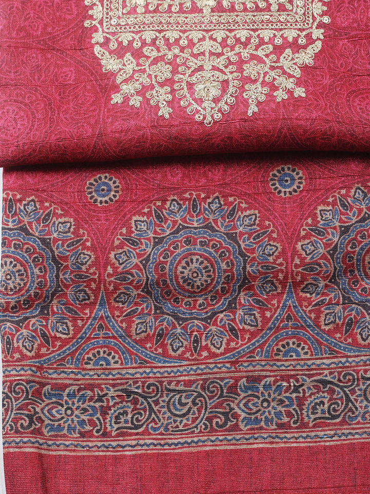 Embroidered Cotton Blend Unstitched Suit With Pant &amp; Dupatta