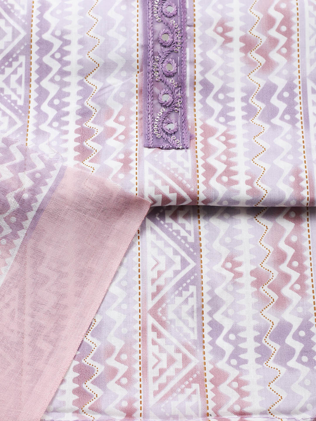 Printed Cotton Blend Unstitched Suit With Pant &amp; Dupatta