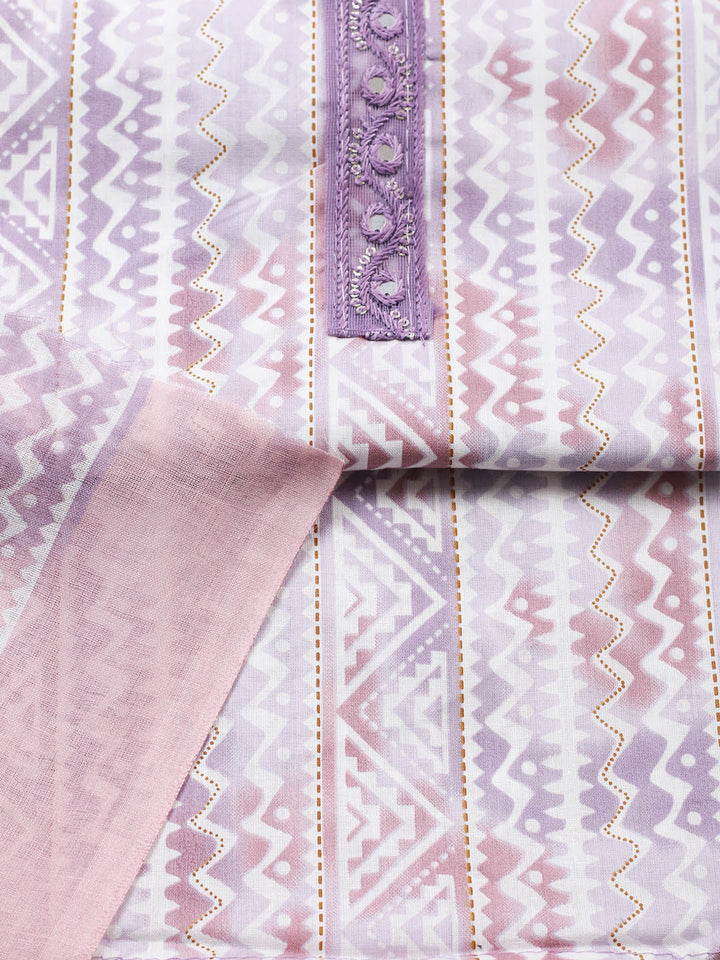 Printed Cotton Blend Unstitched Suit With Pant &amp; Dupatta