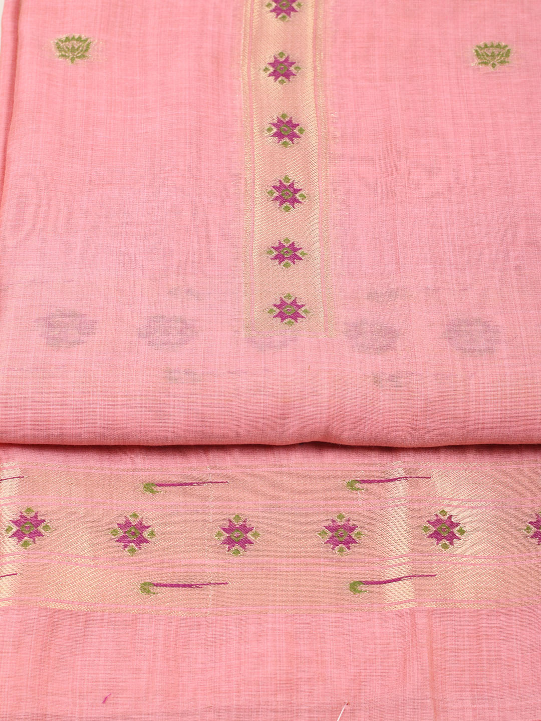 Embroidered Chanderi Unstitched Suit With Pant &amp; Dupatta