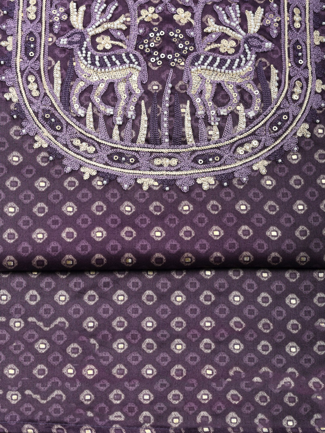 Embroidered Cotton Blend Unstitched Suit With Pant &amp; Dupatta