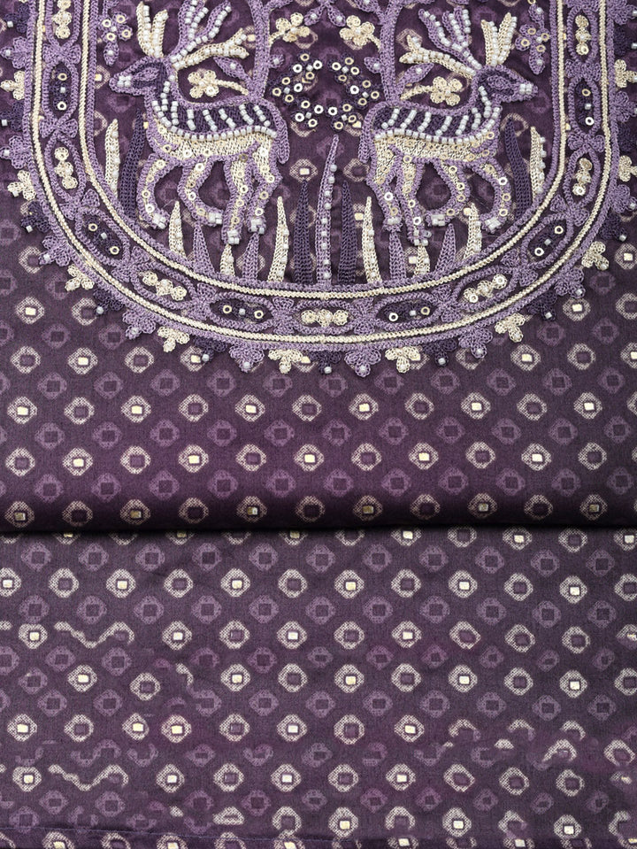 Embroidered Cotton Blend Unstitched Suit With Pant &amp; Dupatta