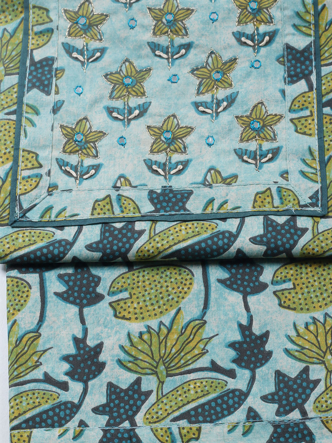 Printed Cotton Blend Unstitched Suit With Pant &amp; Dupatta