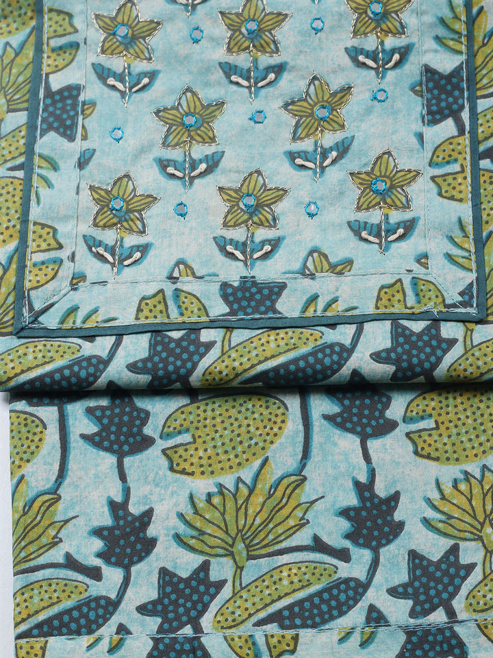 Printed Cotton Blend Unstitched Suit With Pant &amp; Dupatta