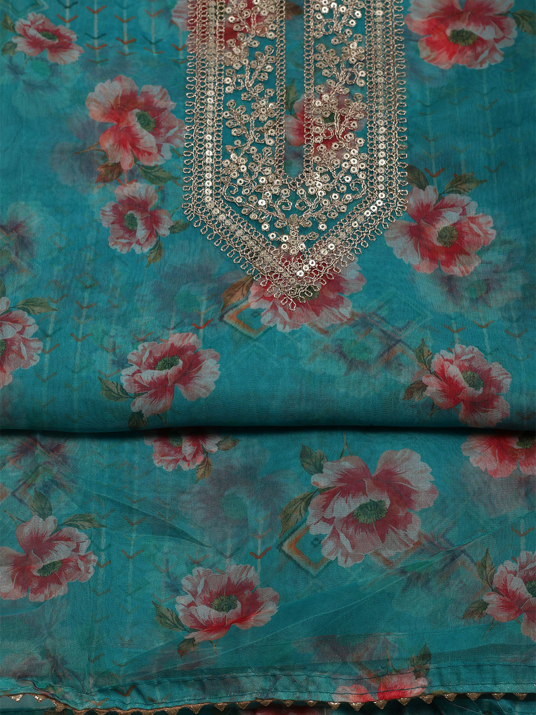 Embroidered Organza Unstitched Suit With Dupatta
