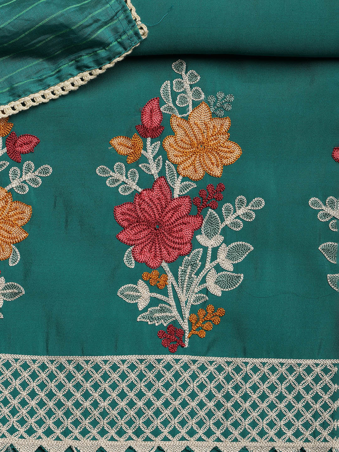 Embroidered Chanderi Unstitched Suit With Dupatta