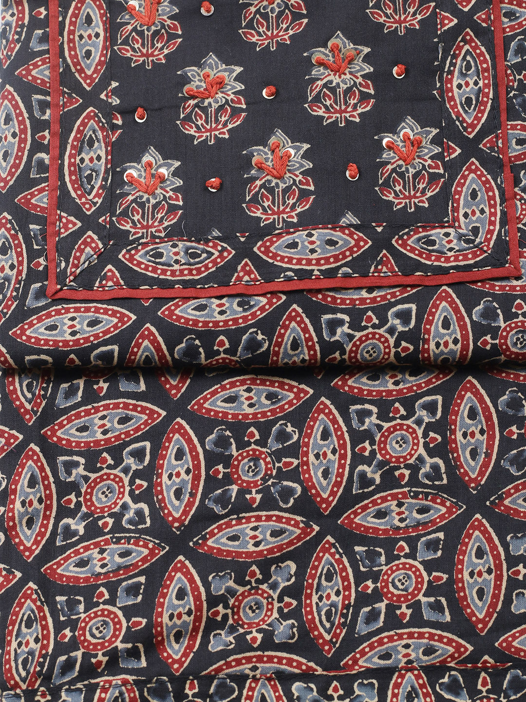 Printed Cotton Blend Unstitched Suit With Pant &amp; Dupatta