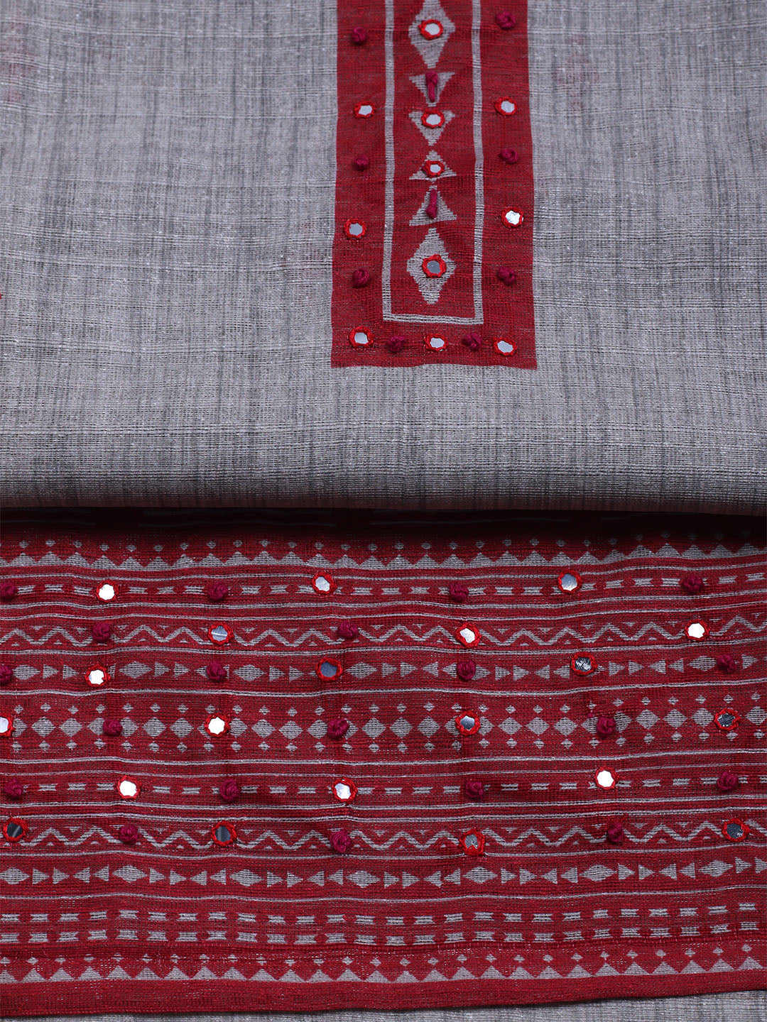 Mirror Work Tussar Unstitched Suit With Dupatta