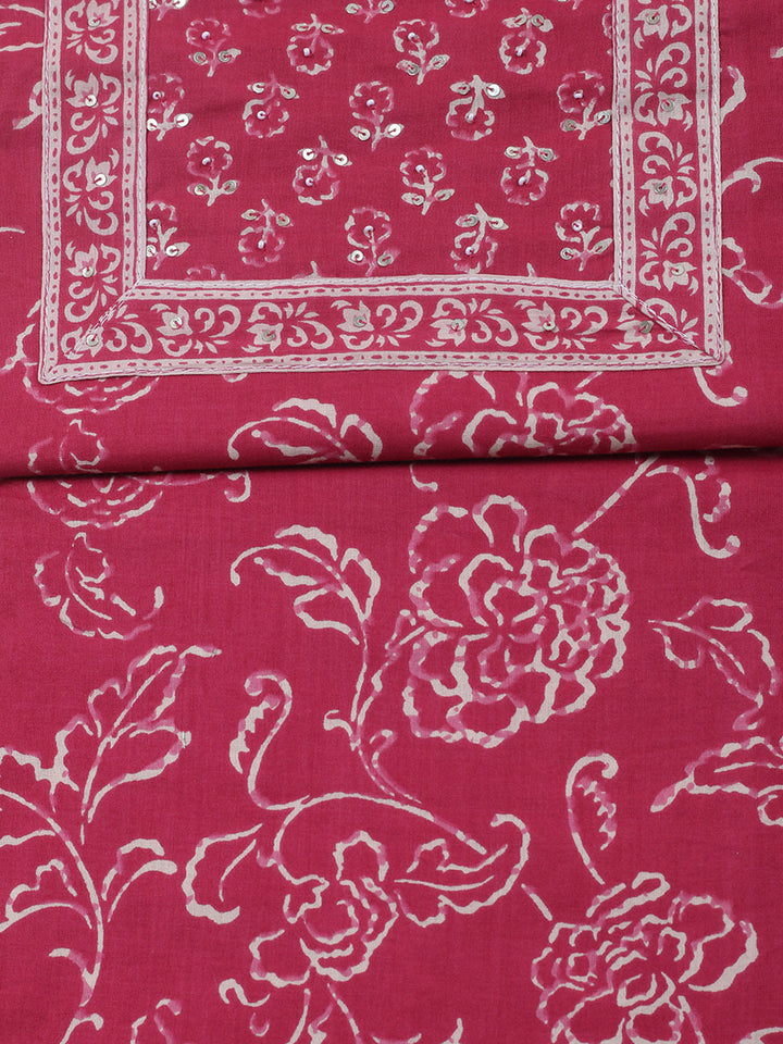 Embroidered Cotton Blend Unstitched Suit With Pant &amp; Dupatta