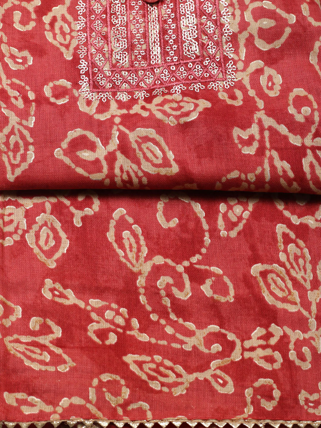 Embroidered Cotton Unstitched Suit With Pant &amp; Dupatta