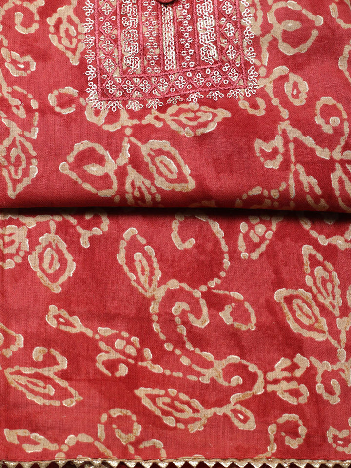 Embroidered Cotton Unstitched Suit With Pant &amp; Dupatta