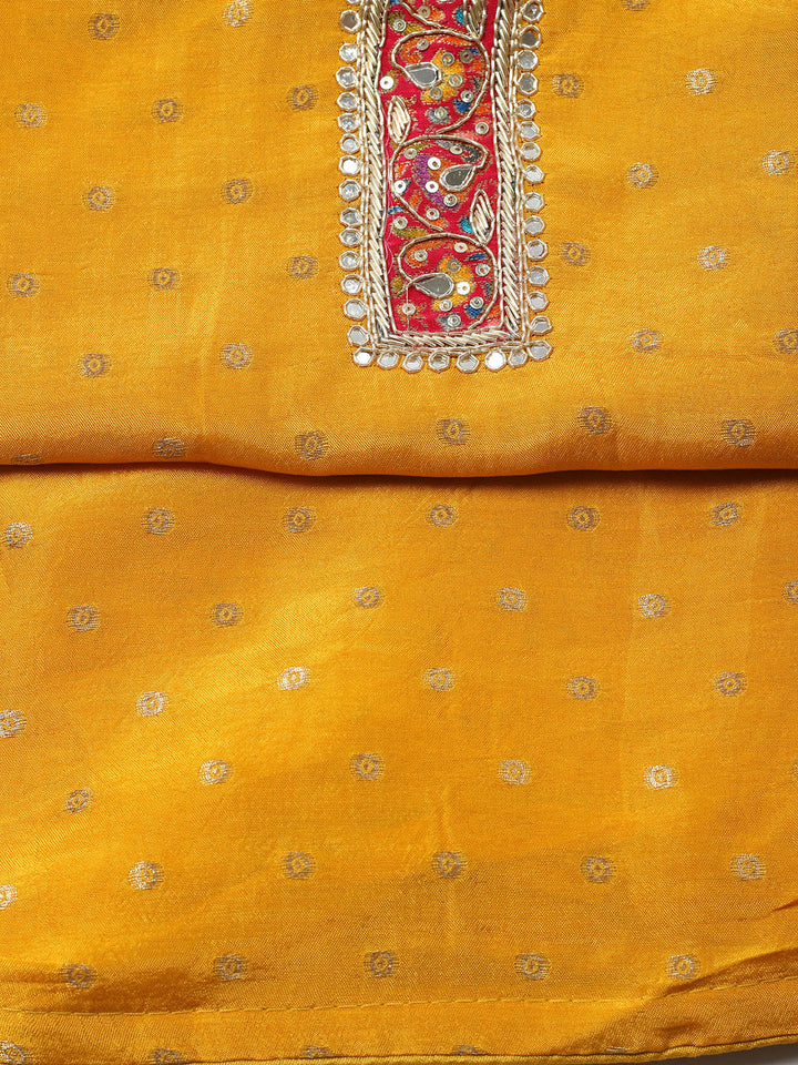Embroidered Chanderi Unstitched Suit With Pant &amp; Dupatta