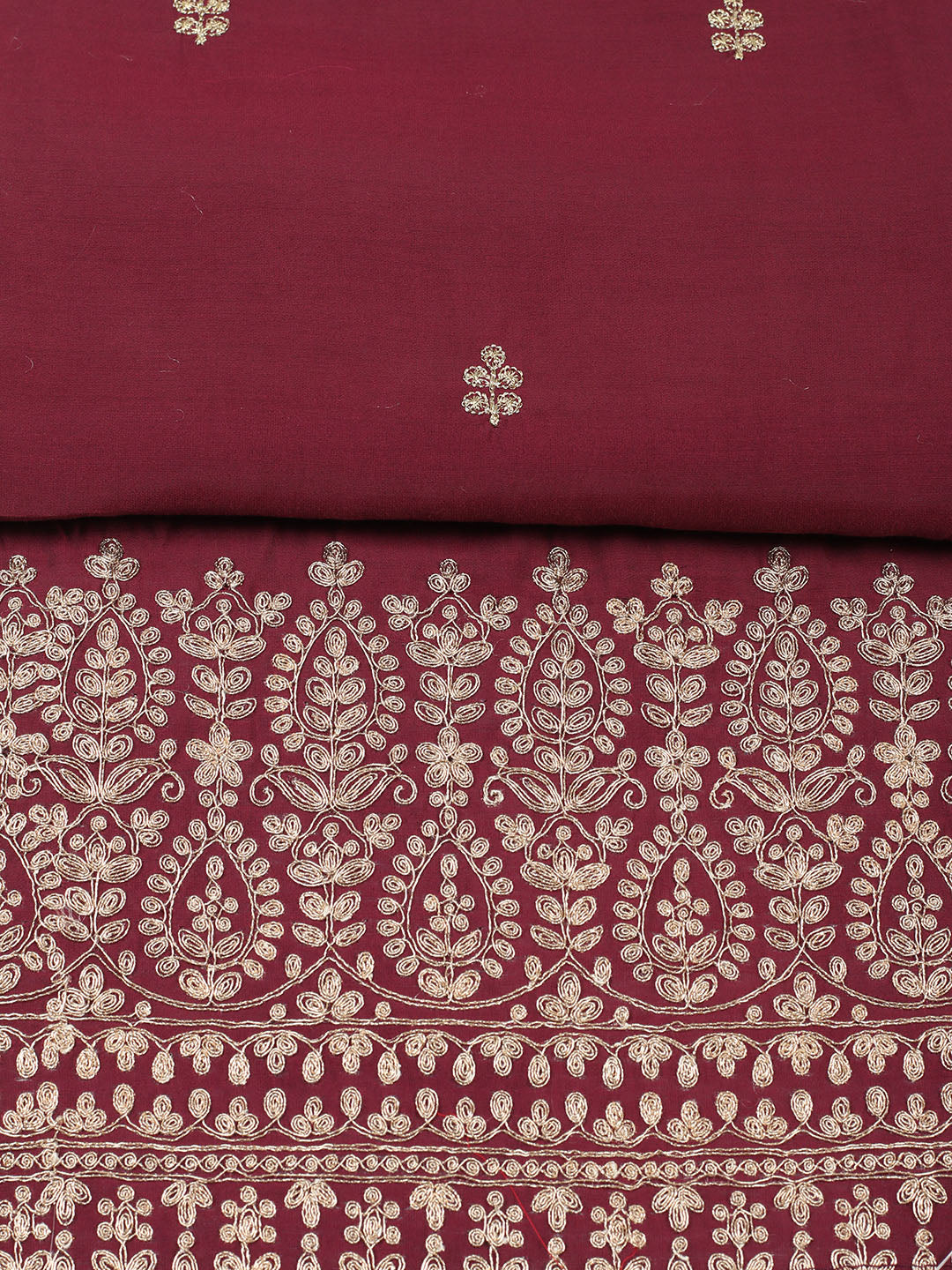 Embroidered Chanderi Unstitched Suit With Pant &amp; Dupatta