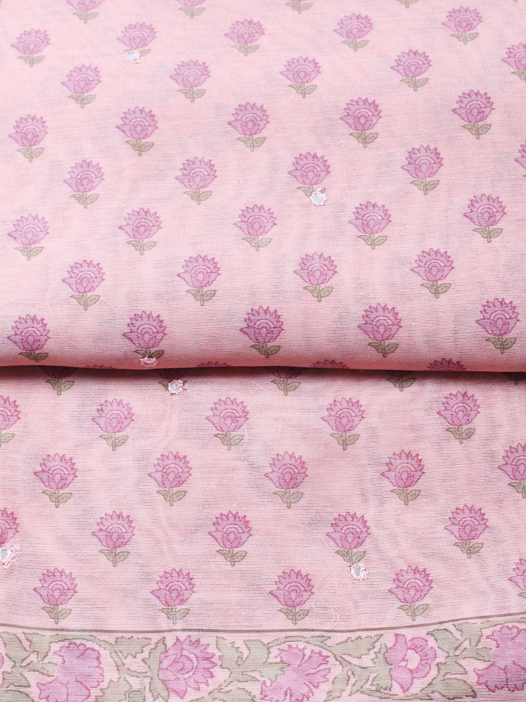 Printed Chanderi Unstitched Suit With Pant &amp; Dupatta