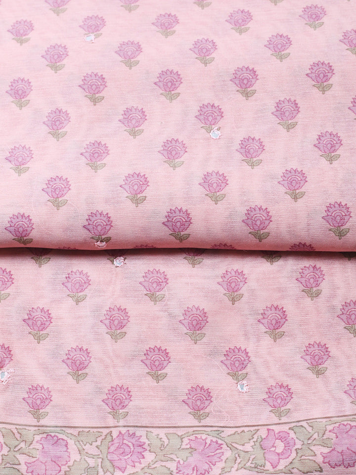 Printed Chanderi Unstitched Suit With Pant &amp; Dupatta