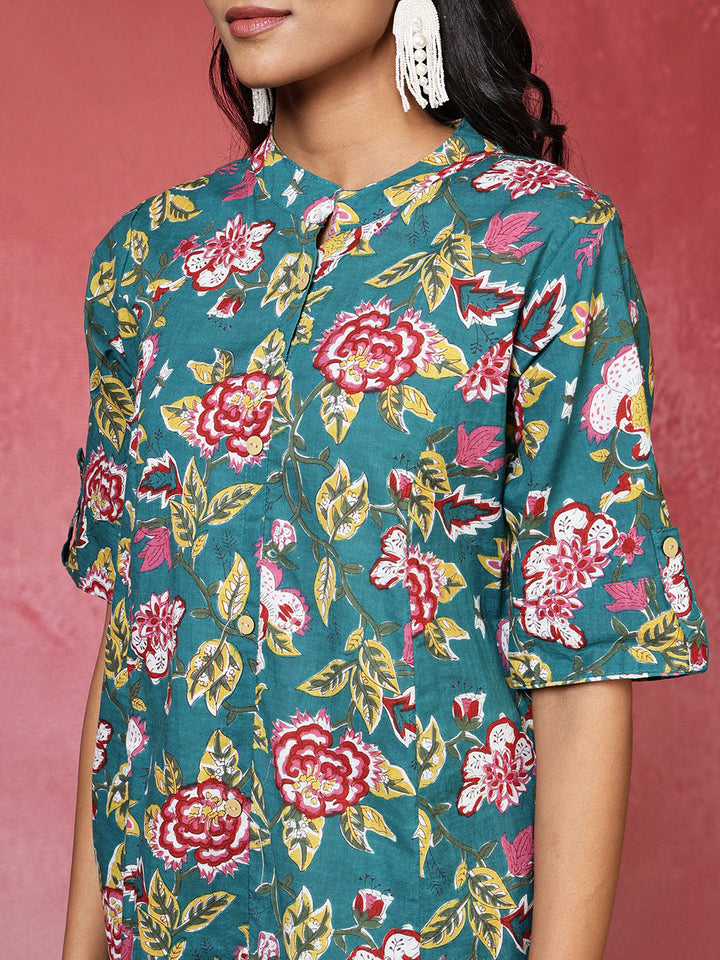 Printed Cotton Blend Kurta With Pants
