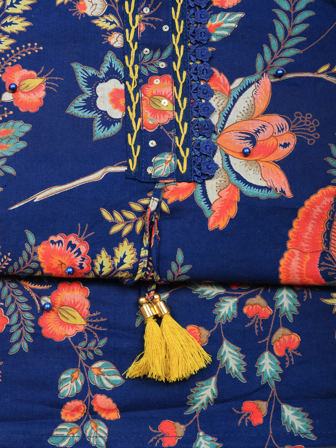Embroidered Cotton Blend Unstitched Suit With Pant &amp; Dupatta
