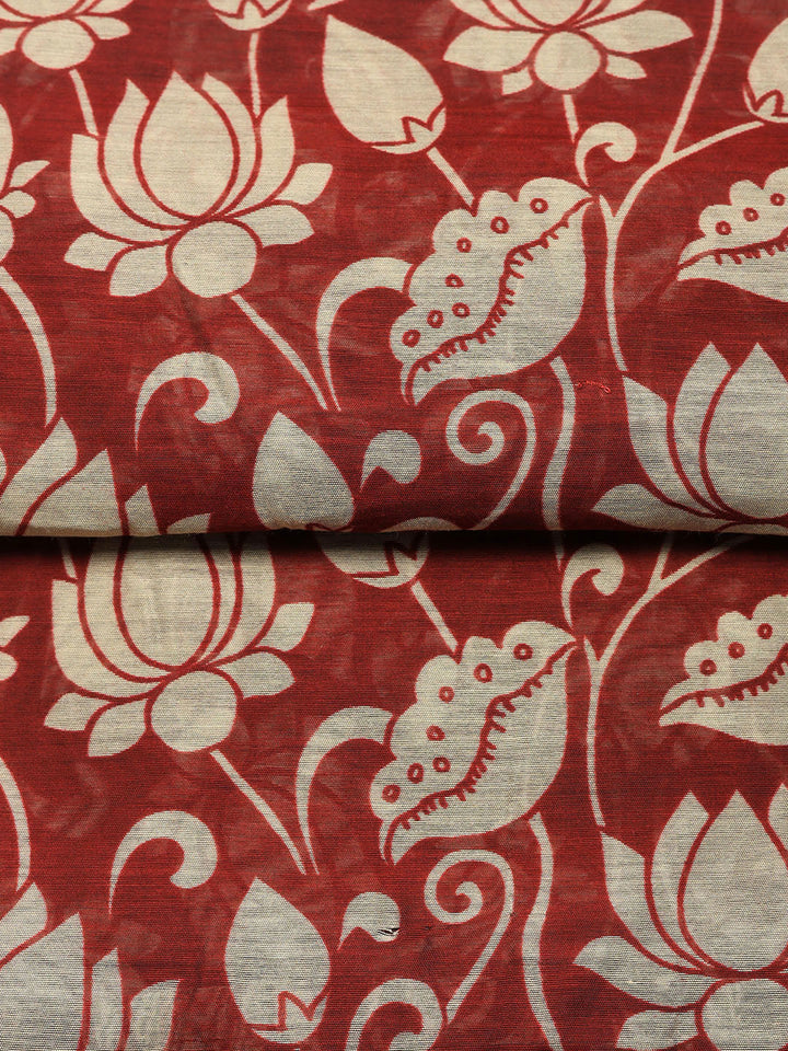 Printed Chanderi Unstitched Suit With Pant &amp; Dupatta
