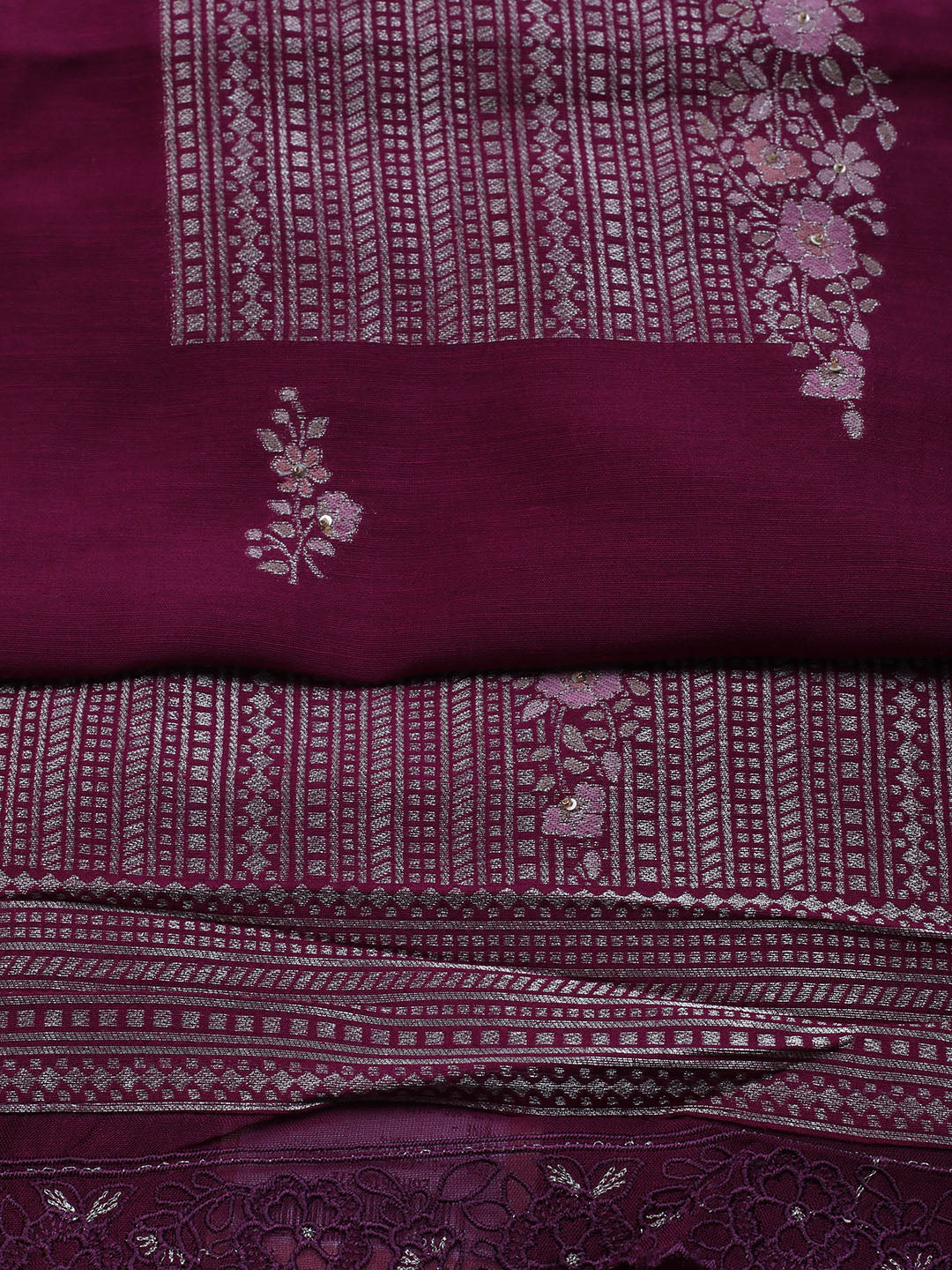 Embroidered Chanderi Unstitched Suit With Dupatta