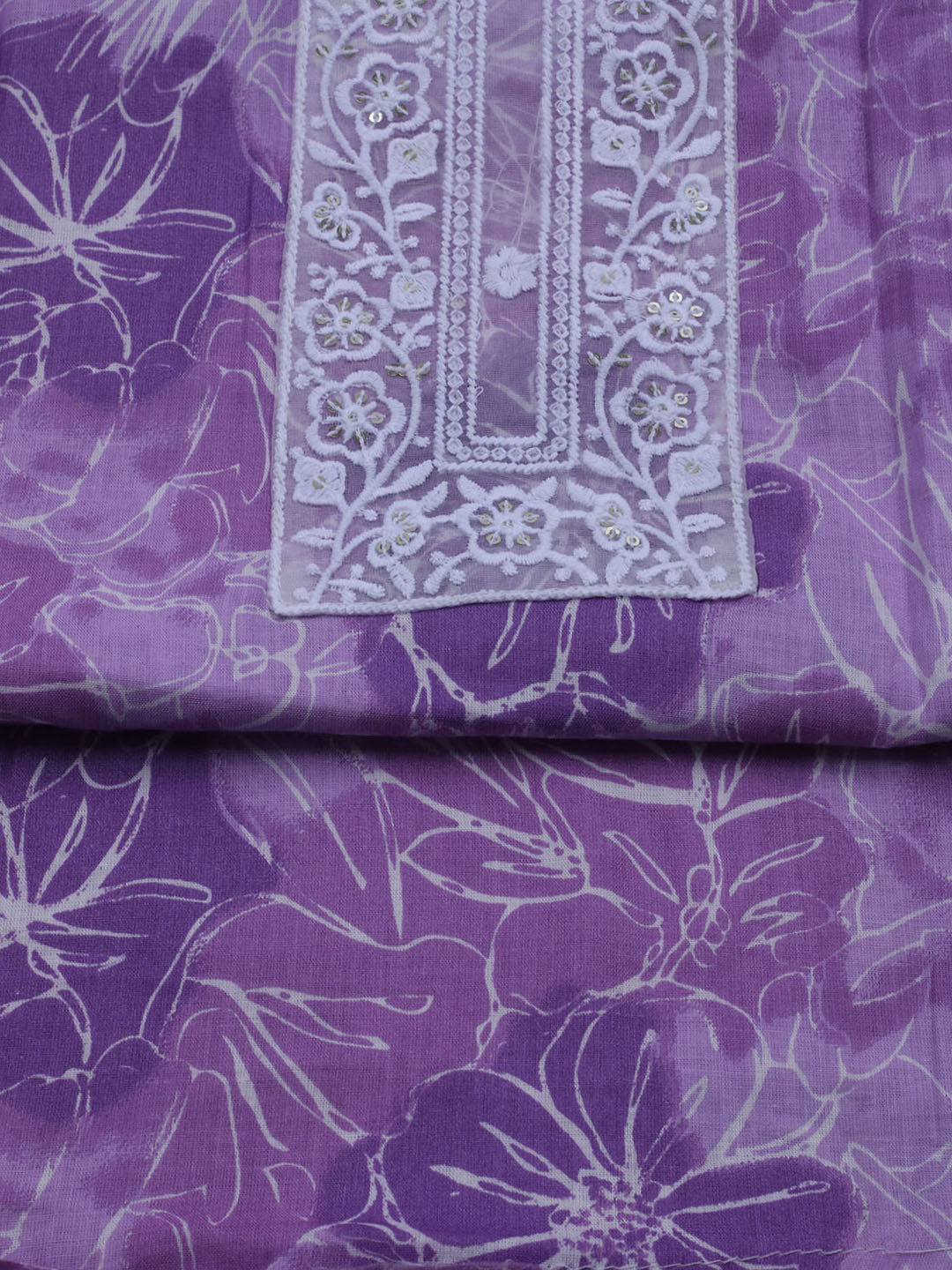 Patch Neck Cotton Blend Unstitched Suit With Dupatta