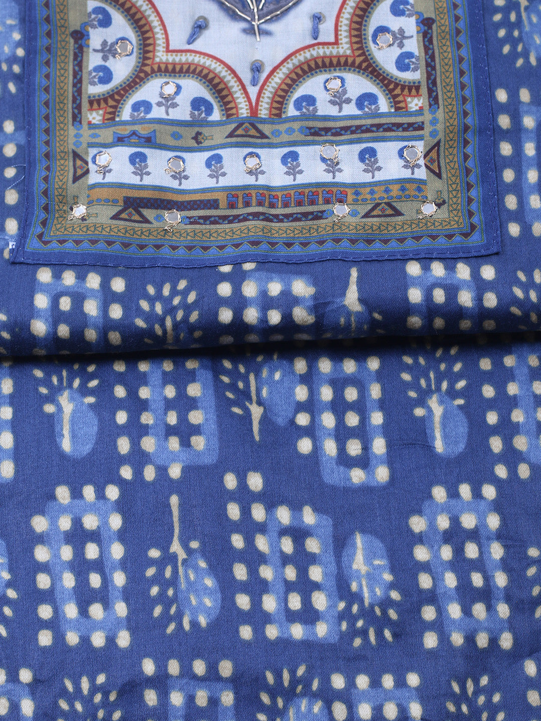 Embroidered Cotton Blend Unstitched Suit With Pant &amp; Dupatta