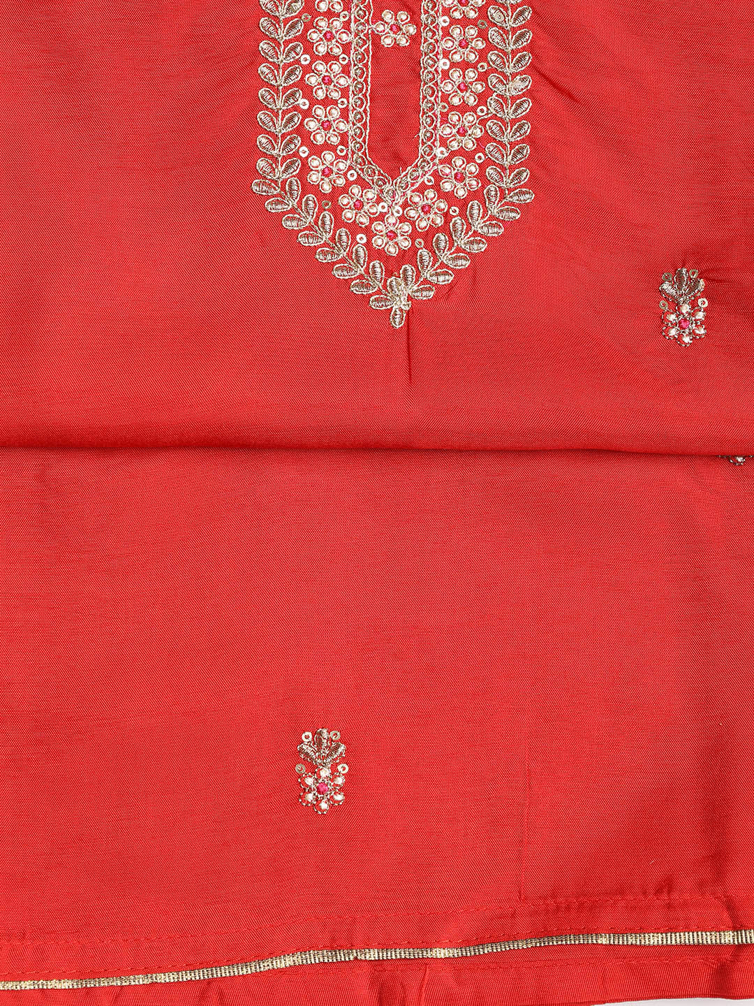 Neck Embroidered Chanderi Unstitched Suit With Dupatta