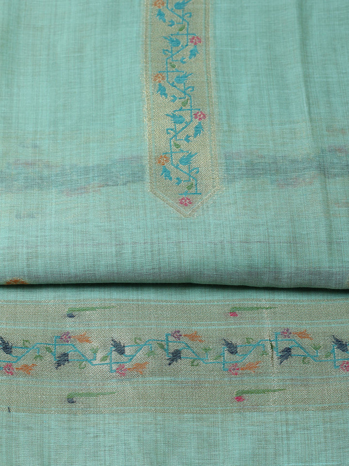Embroidered Chanderi Unstitched Suit With Pant &amp; Dupatta