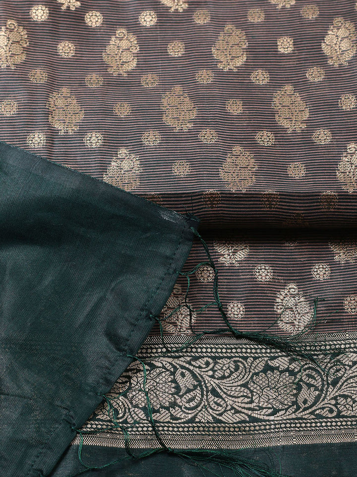 Banarasi Chanderi Unstitched Suit With Pant &amp; Dupatta