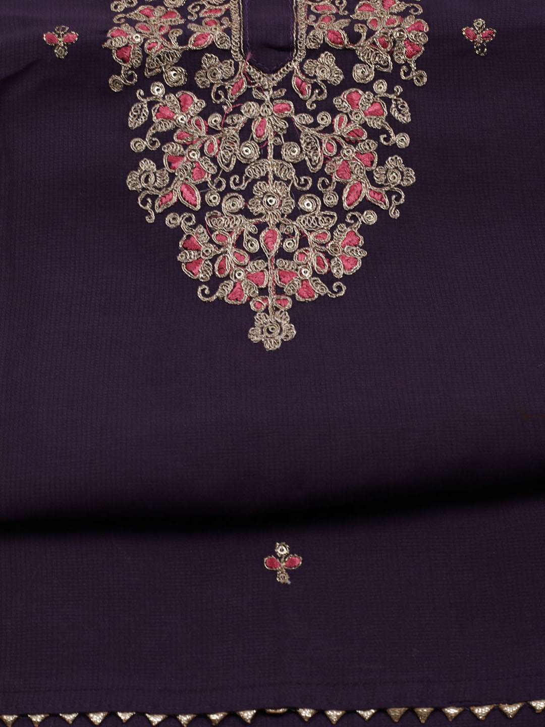 Neck Embroidered Cotton Blend Unstitched Suit With Dupatta