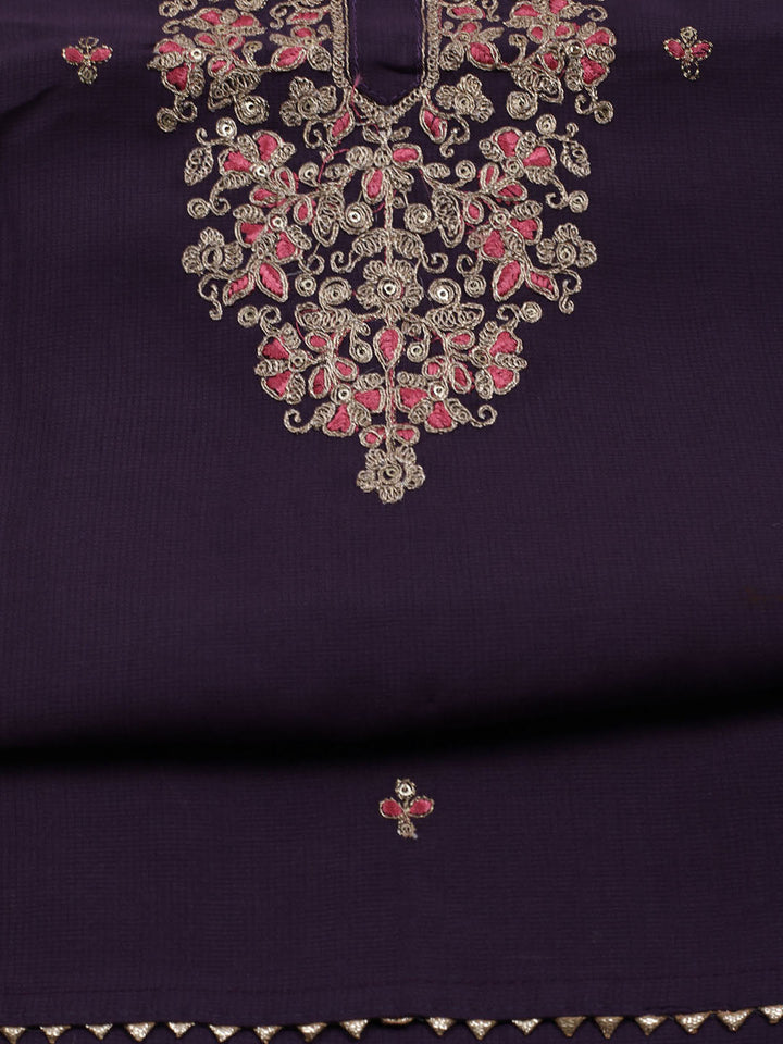 Neck Embroidered Cotton Blend Unstitched Suit With Dupatta